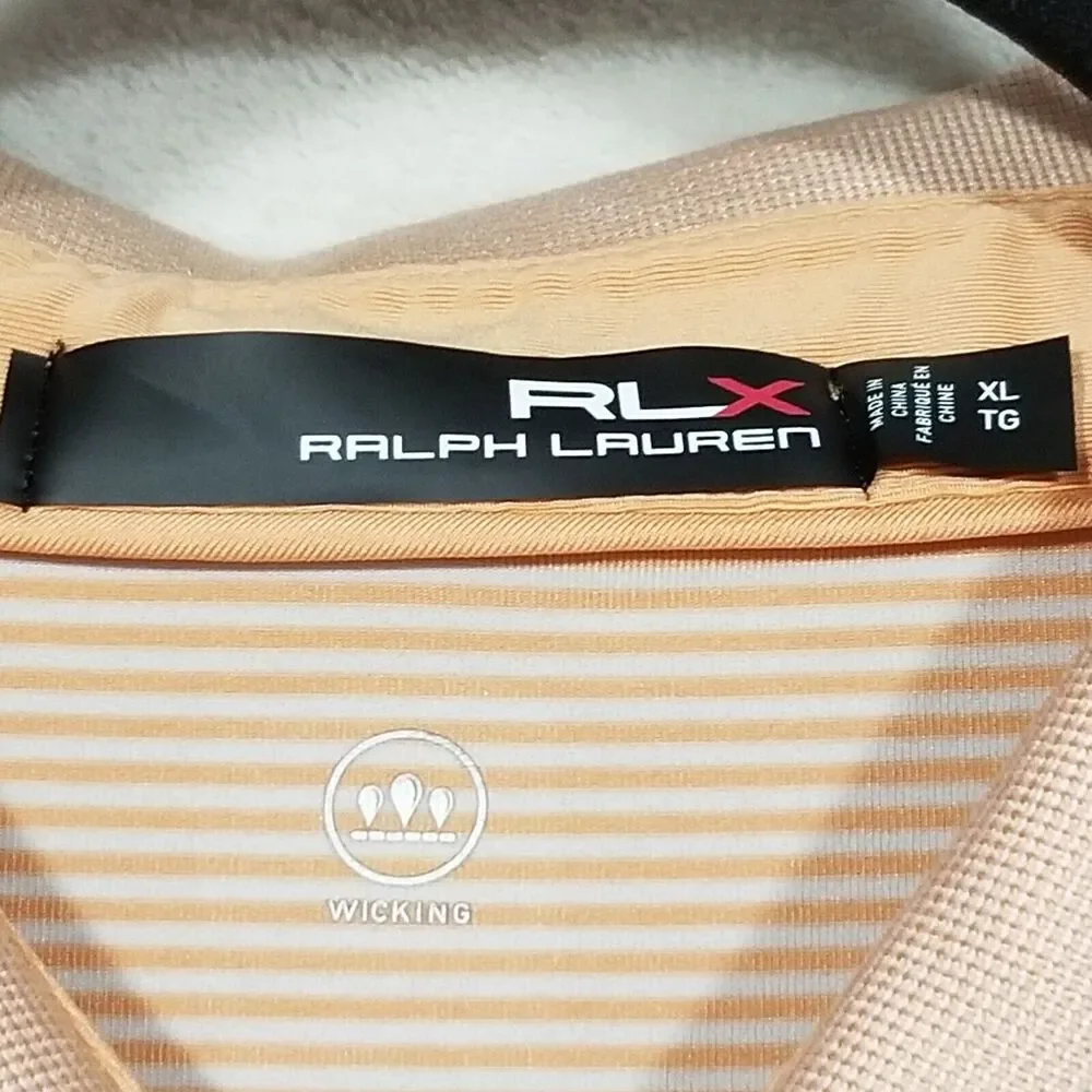 RLX RALPH LAUREN Mens XL Wicking Orange  Stripe Poly Stretch GOLF Shirt